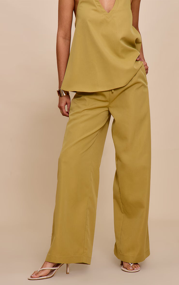 Sand Tailored Wide Leg Drawstring Pants