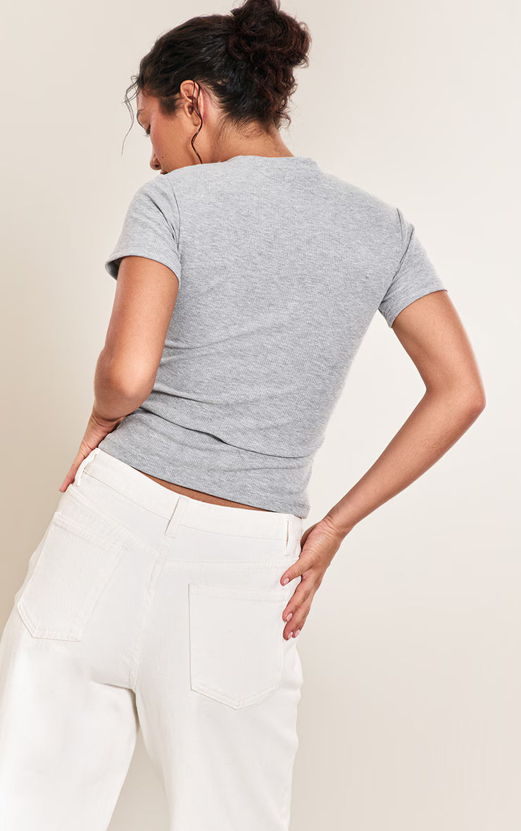 Grey Soft Rib Crew Neck Short Sleeve Top