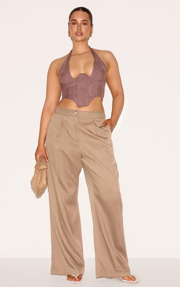 Shape Brown Double Layered Mesh Tie Neck Corset Top