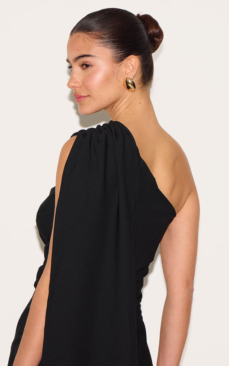 Black Woven Drape Shoulder Mini Dress