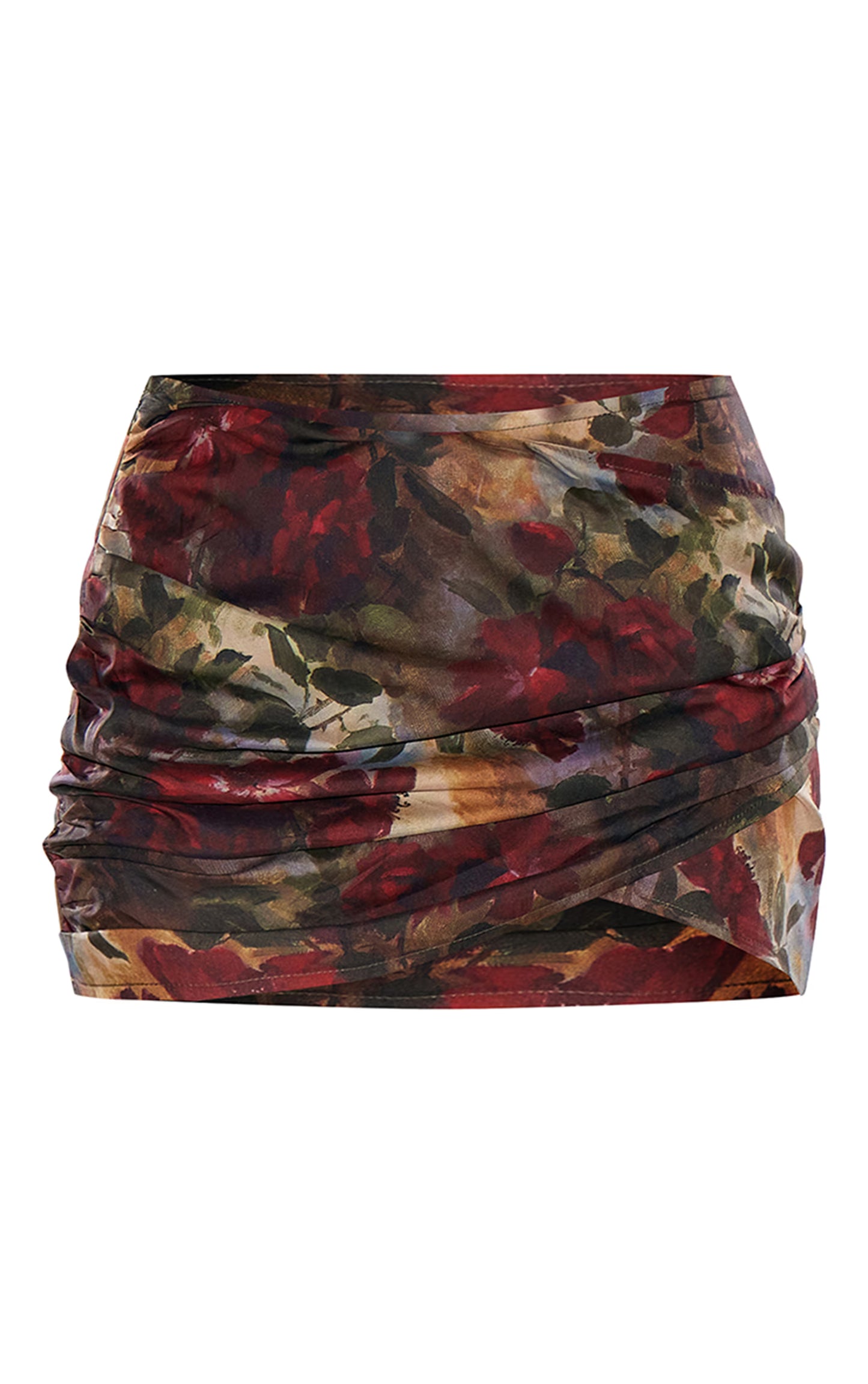 Multi Printed Chiffon Foldover Ruched Mini Skirt