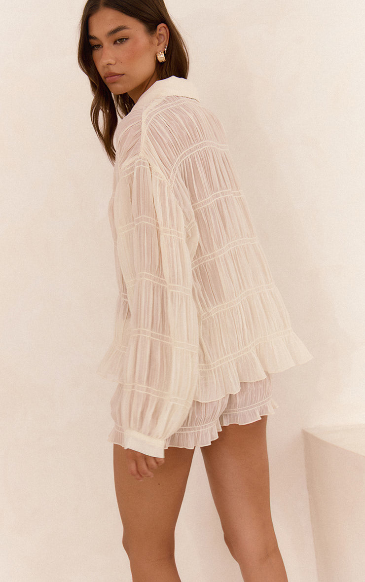 Cream Chiffon Shirred Detail Shirt