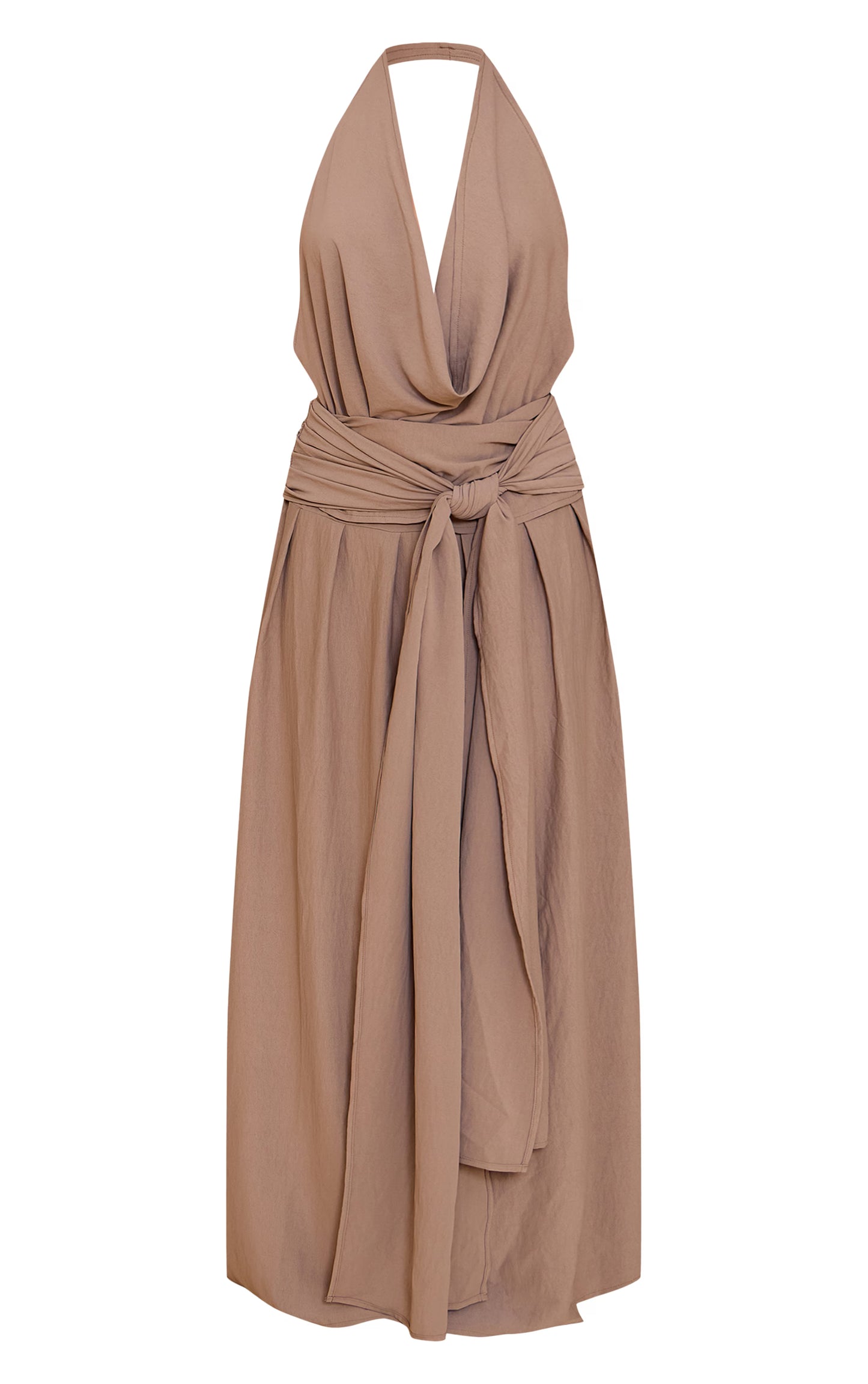 Mushroom Floaty Woven Cowl Neck Low Back Maxi Dress