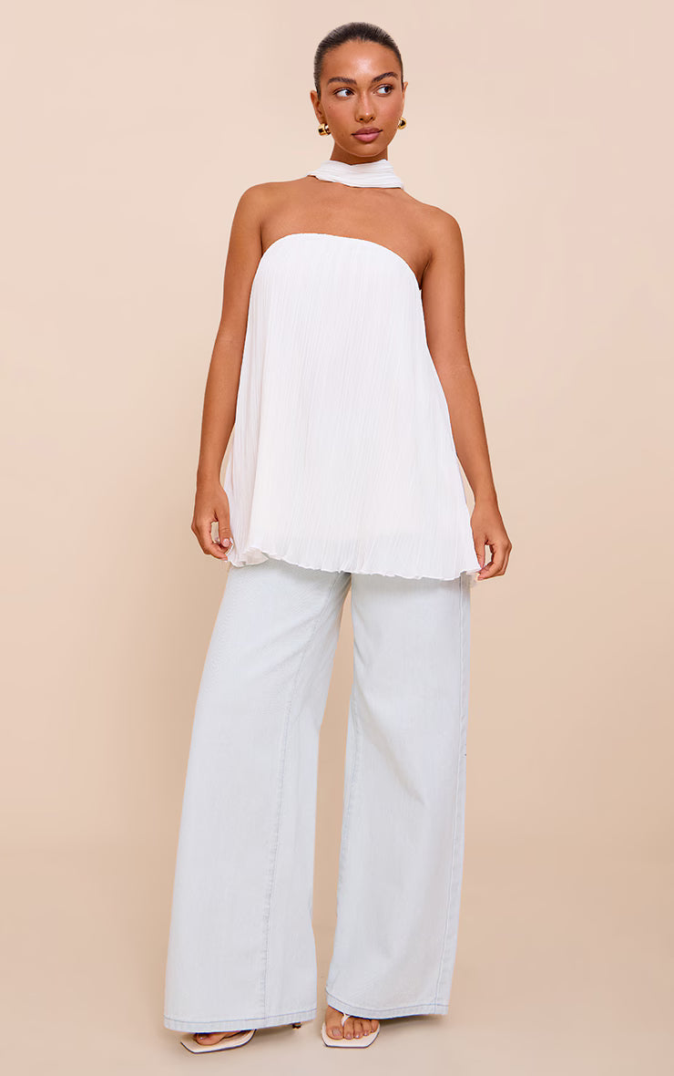 Cream Chiffon Bandeau Neck Scarf Detail Long Top