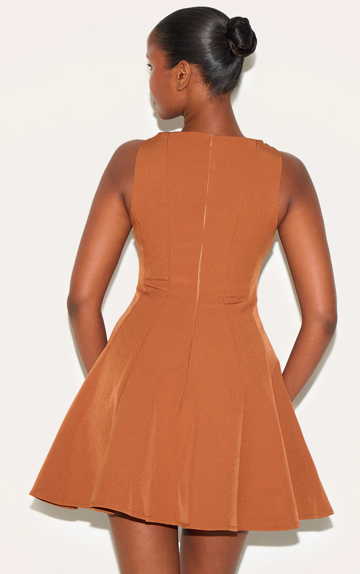 Chestnut Woven Pleated Shift Dress