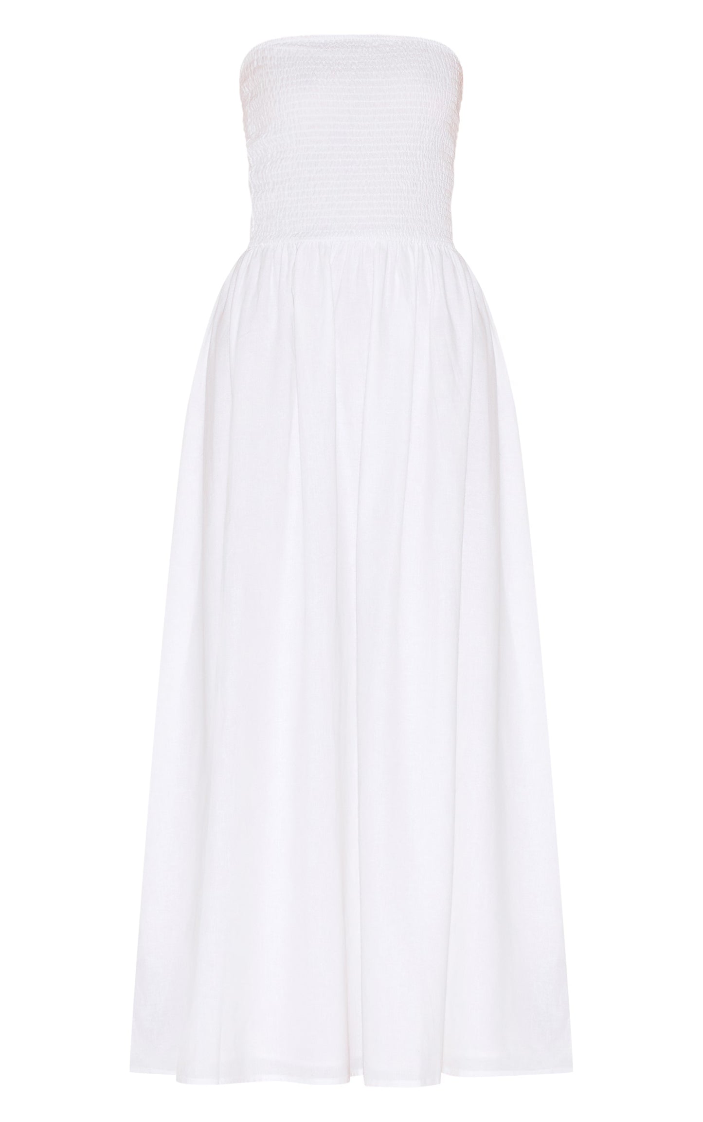 White Bandeau Shirred Detail Maxi Dress