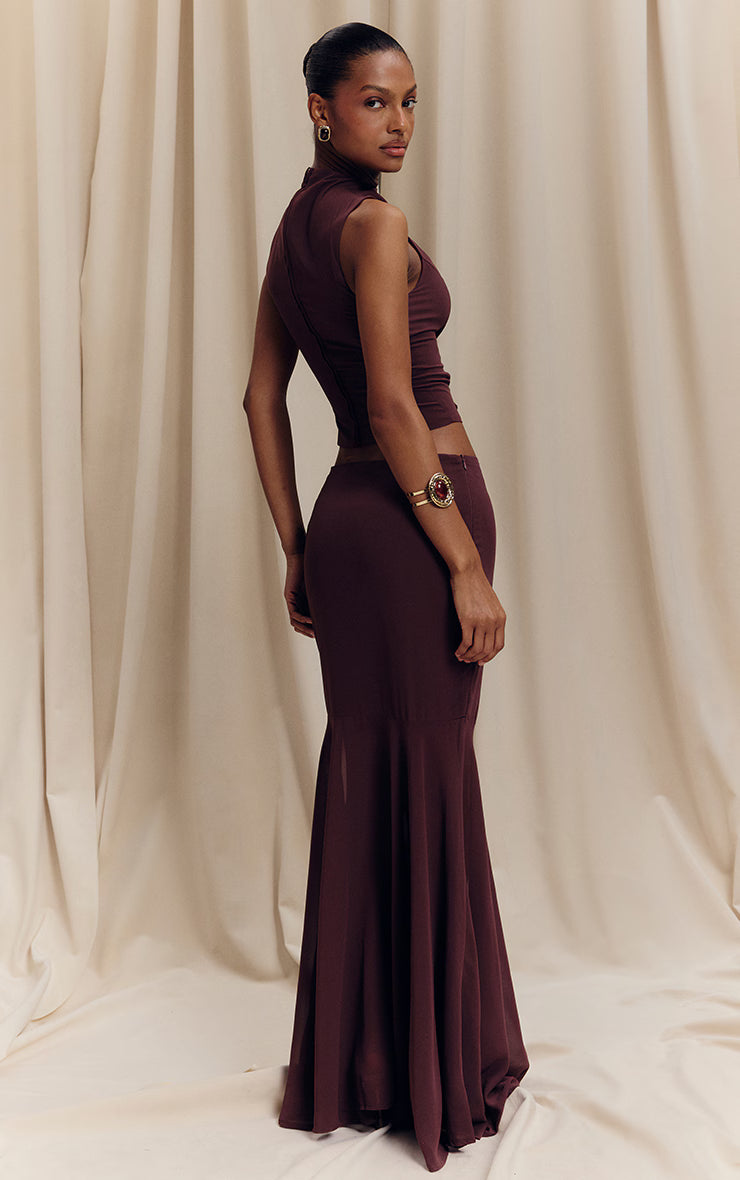 Dark Plum Chiffon High Neck Cowl Top