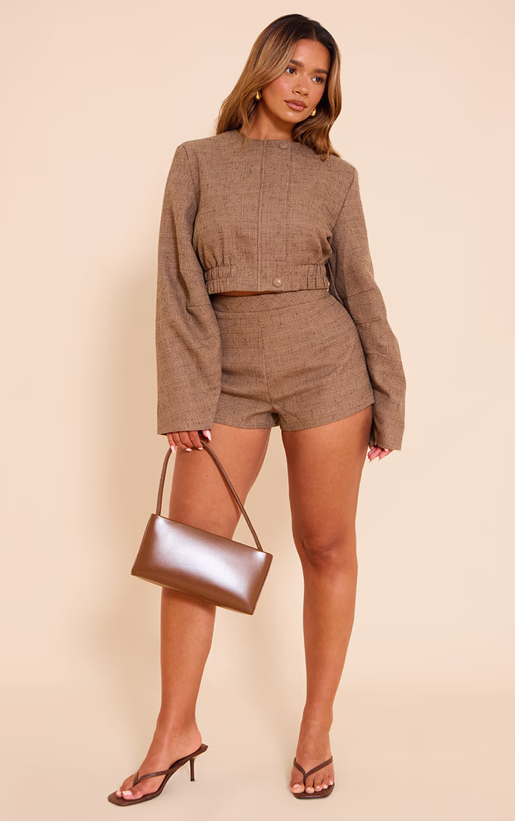 Shape Chocolate Linen Cropped Jacket