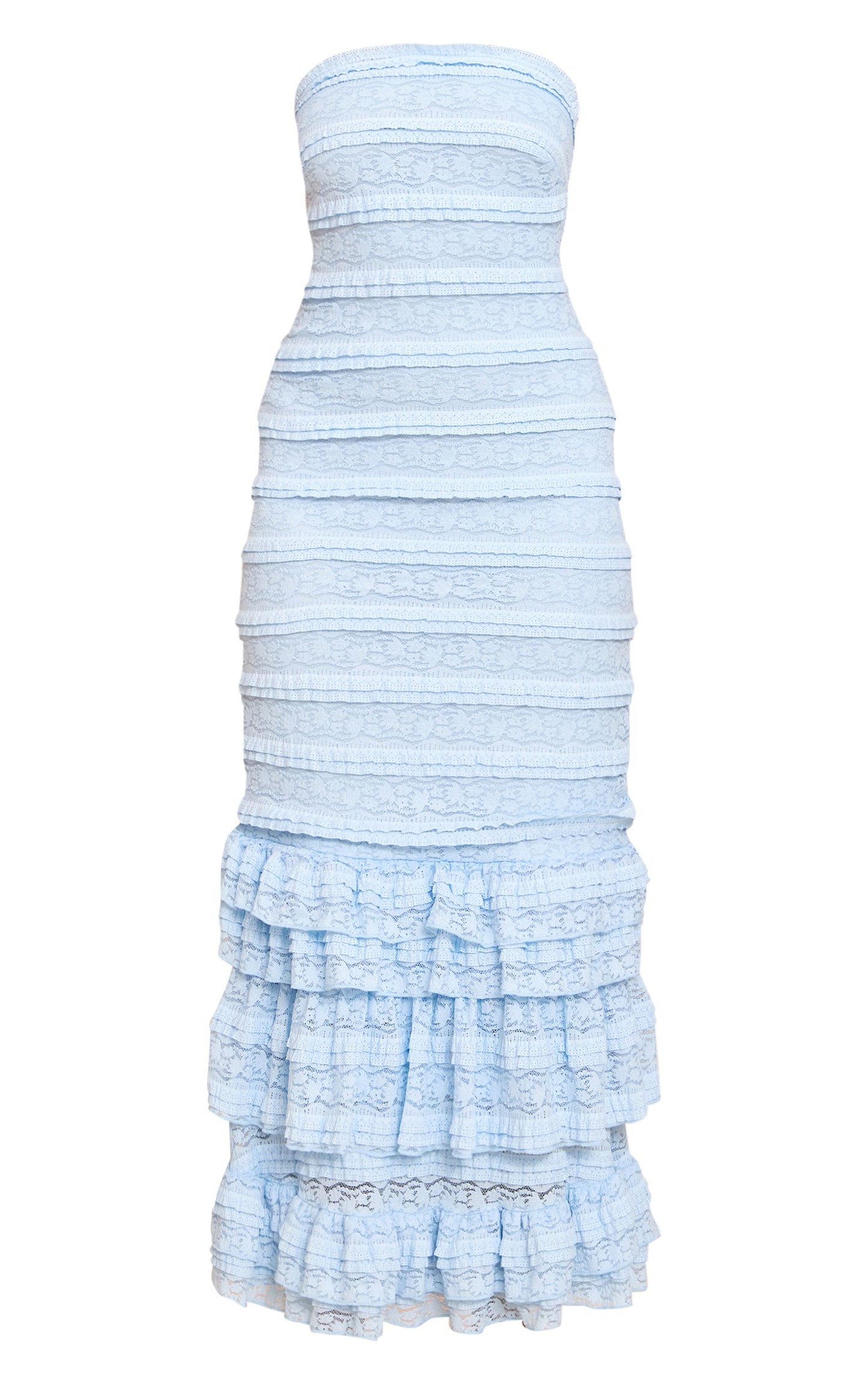 Light Blue Textured Lace Frill Tiered Maxi Dress