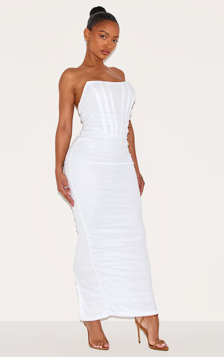 Shape White Mesh Corset Bandeau Maxi Dress