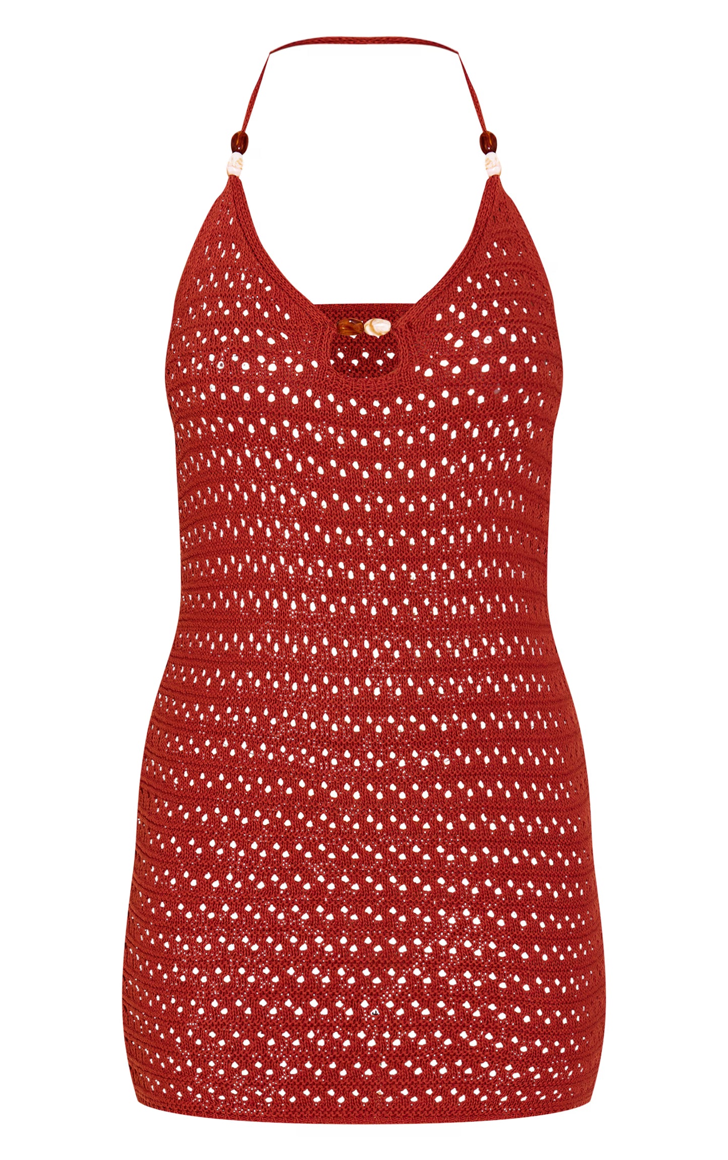 Rust Crochet Beaded Mini Dress