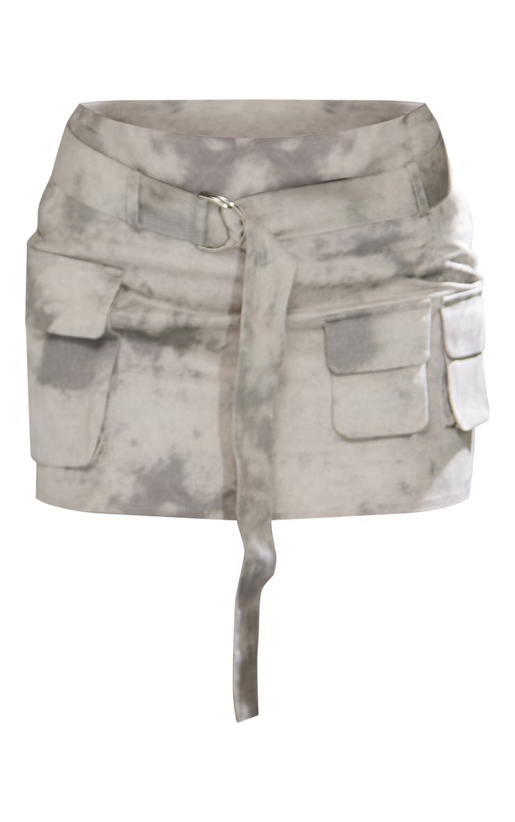 Grey Washed Twill Cargo Micro Mini Skirt
