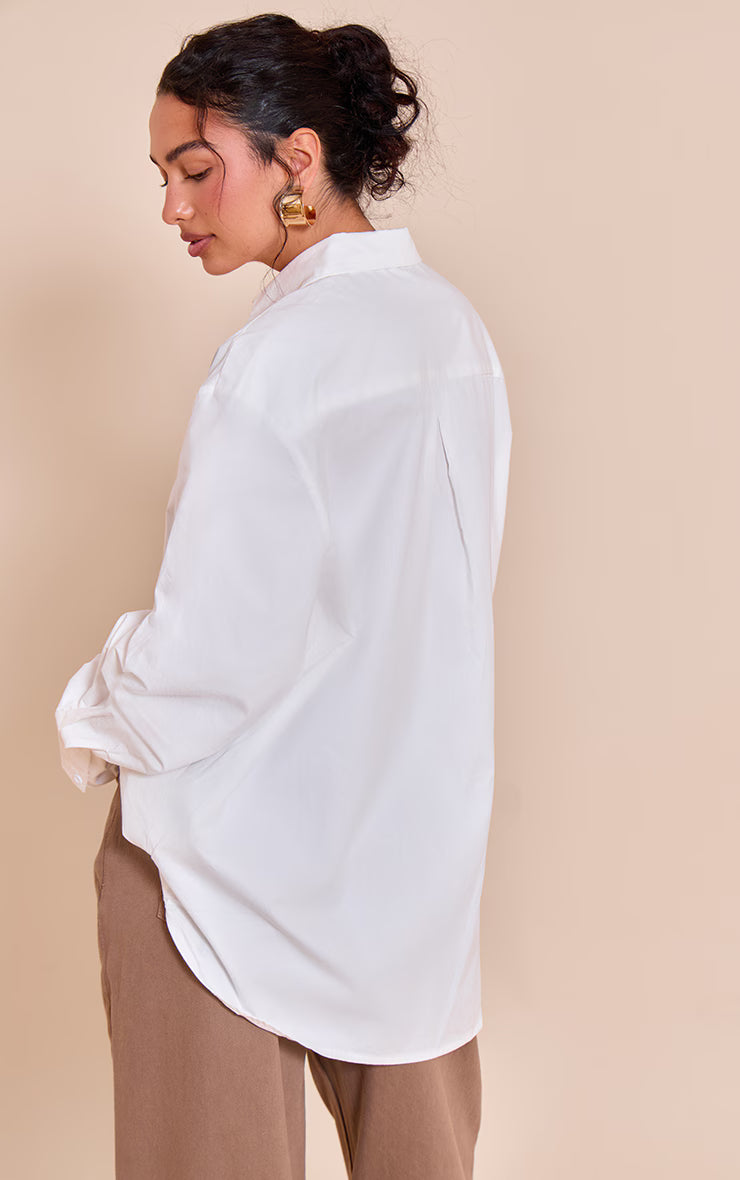 White Cotton Oversized Cuff Shirt