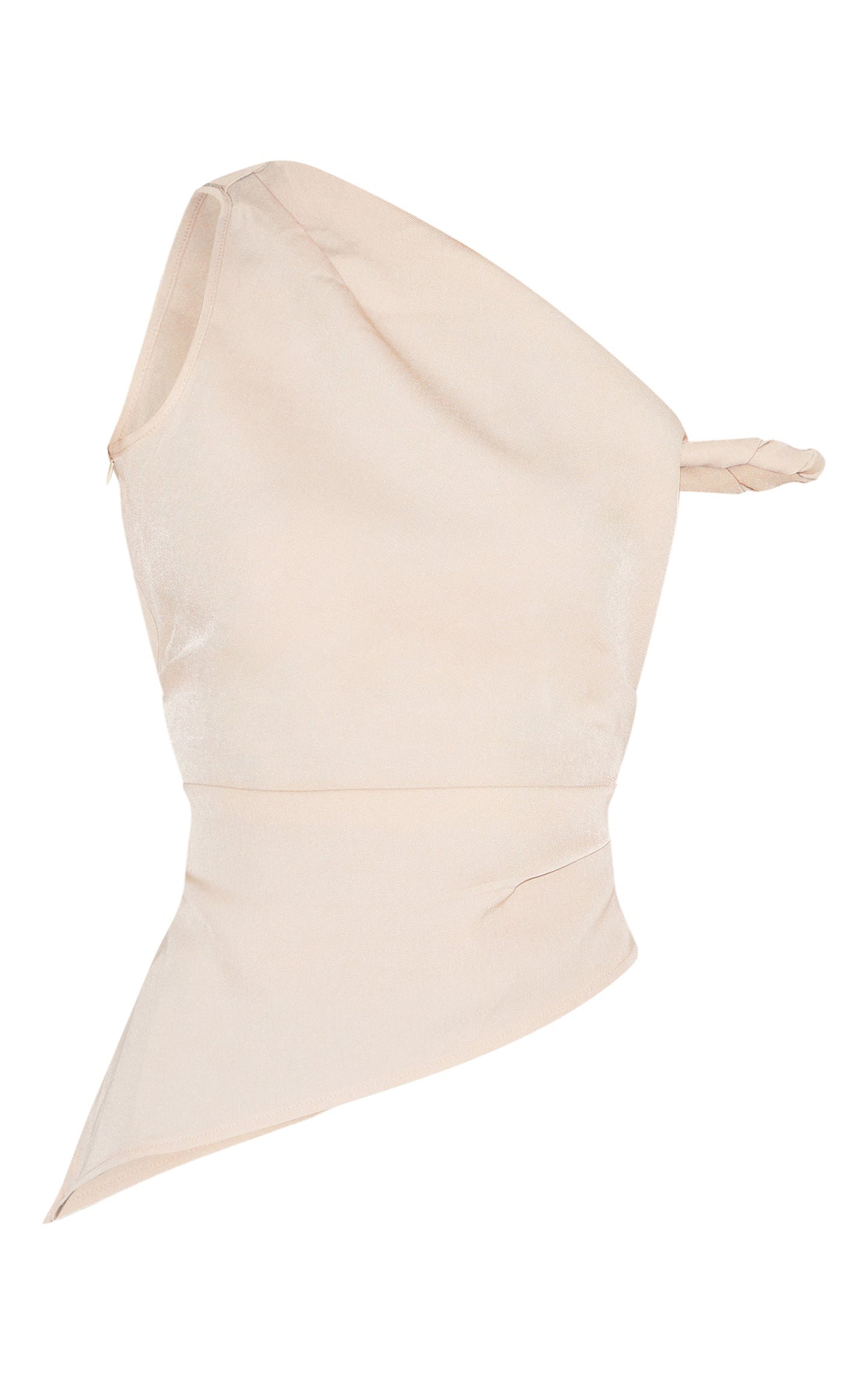Sand Woven Asymmetric Hem Ruched Long Top