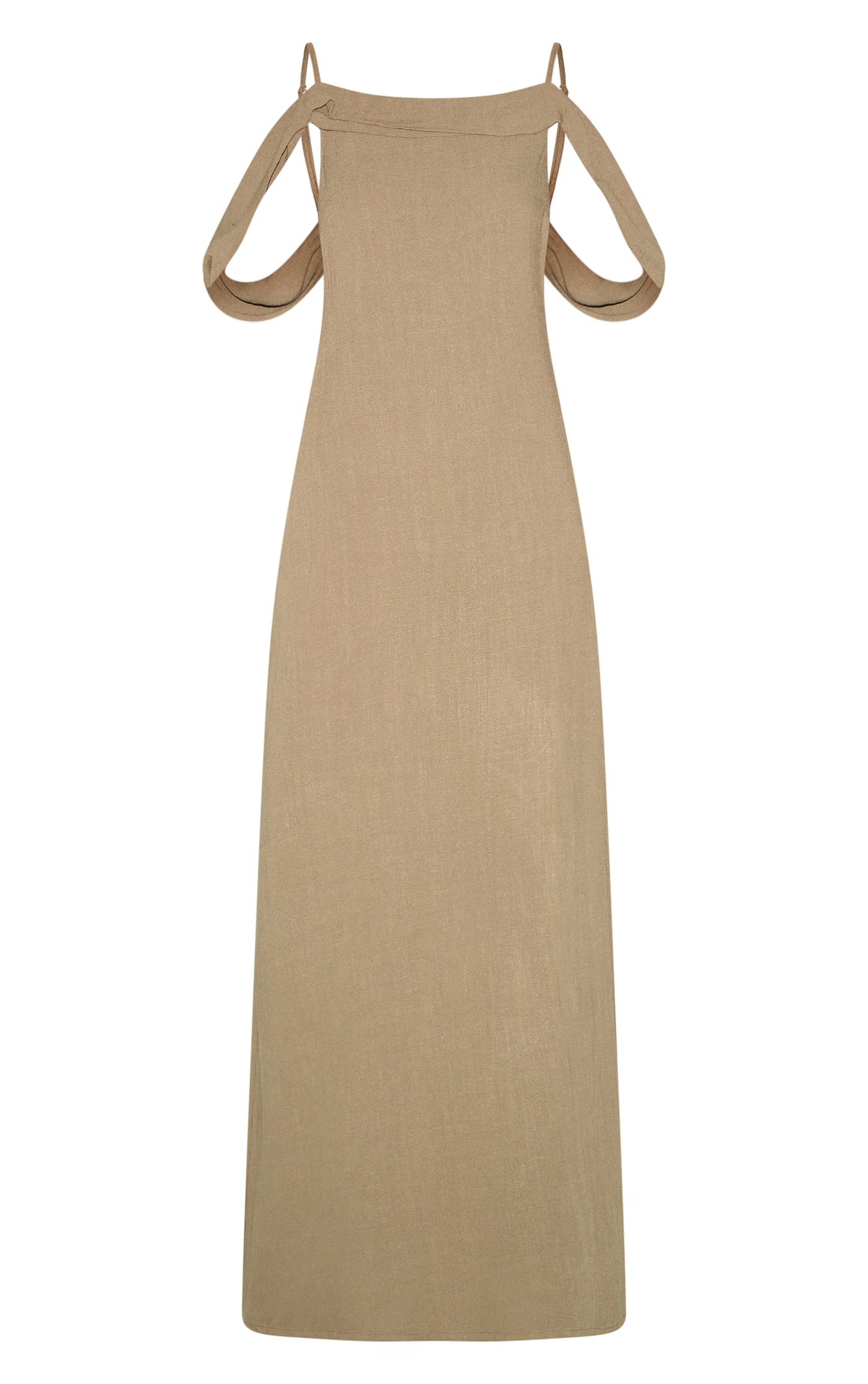 Khaki Textured Strappy Drape Detail Maxi Dress