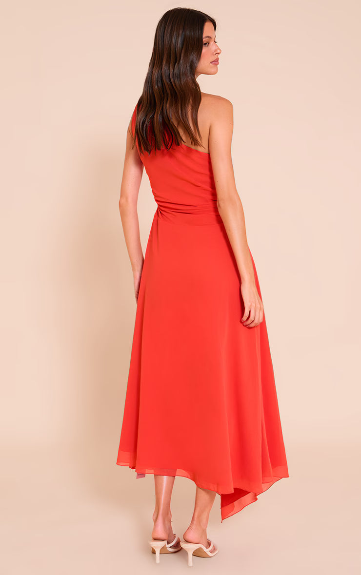 Tomato Red One Shoulder Maxi Dress