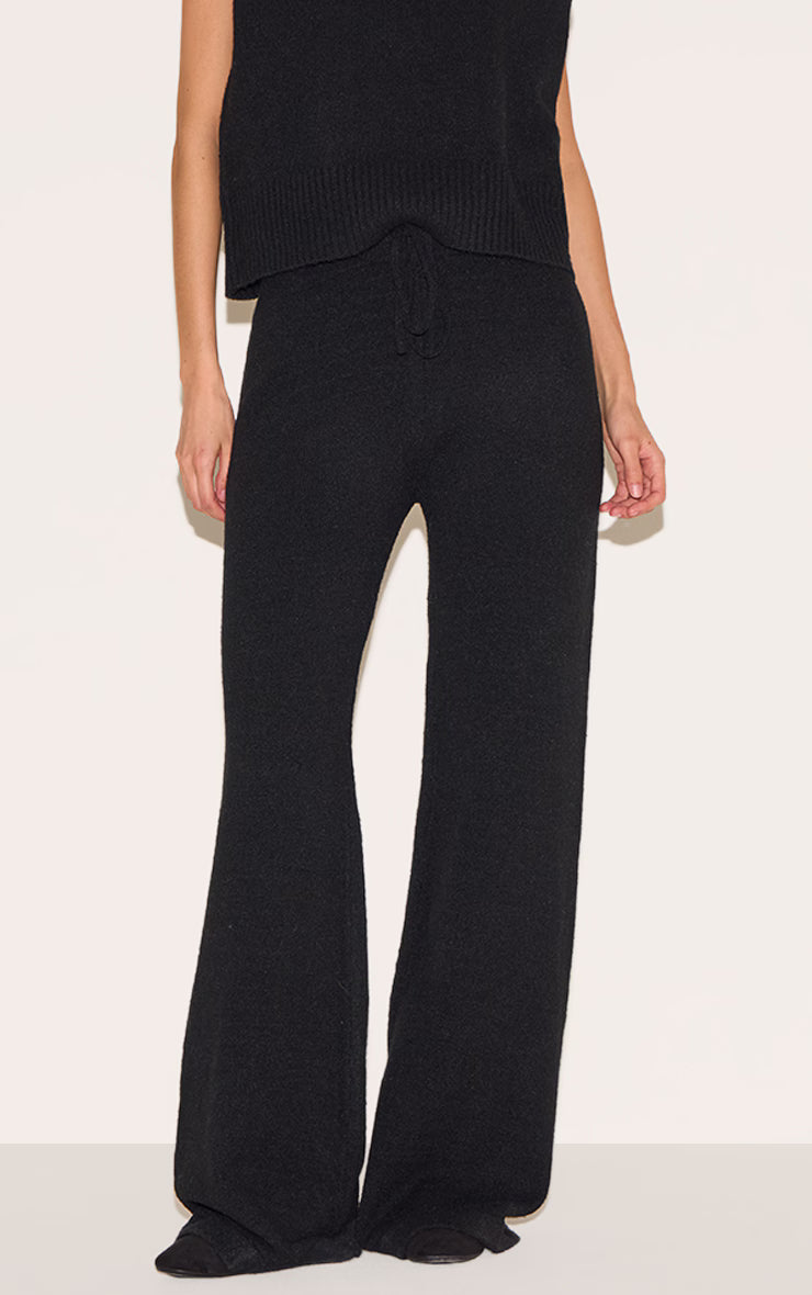 Black Marl Soft Knit Wide Leg Pants