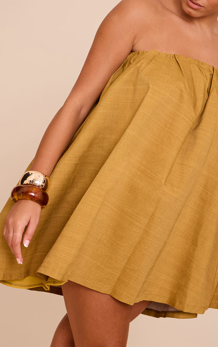 Plus Dark Ochre Bandeau Puffball Dress