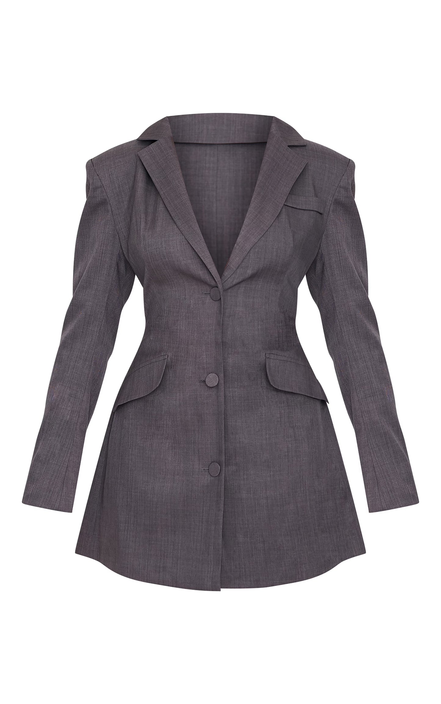 Charcoal Woven Cinched Waist Blazer Dress