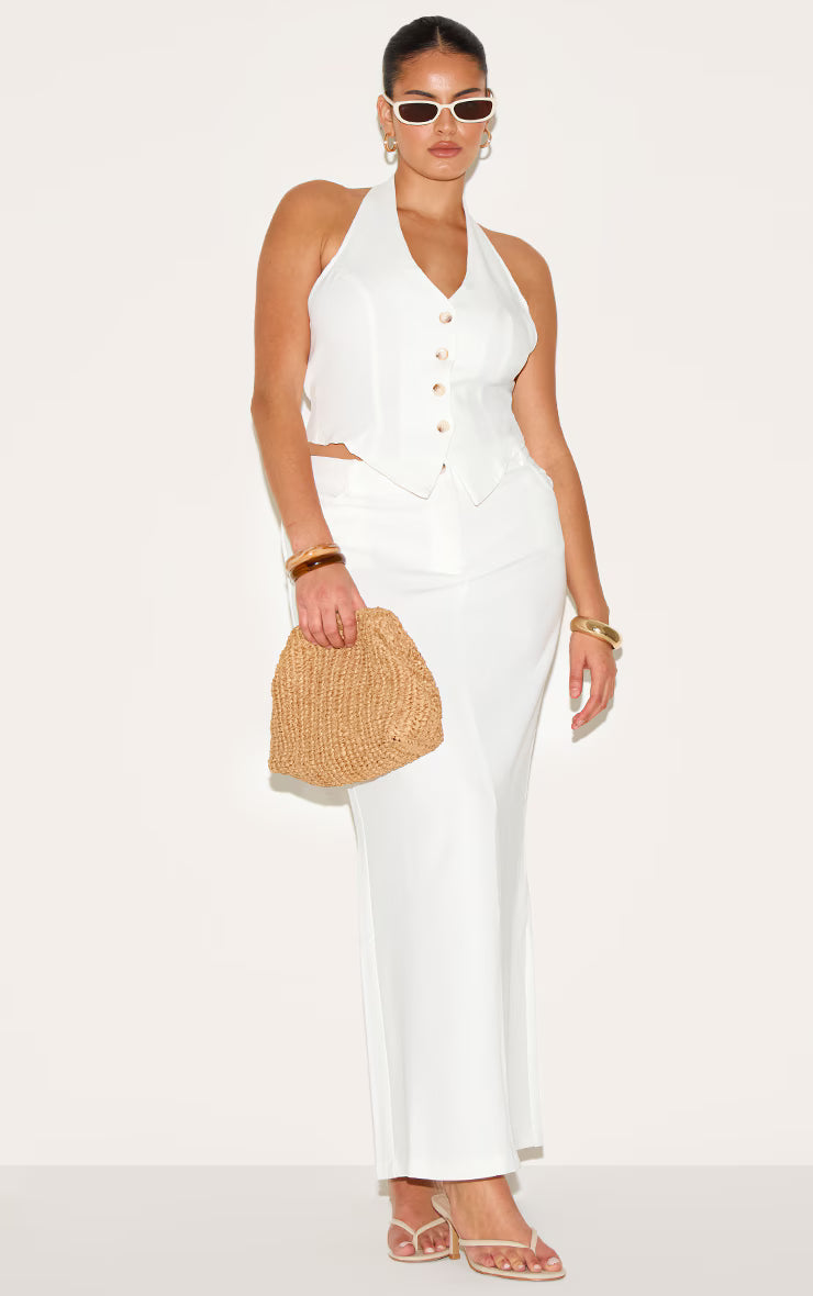 Plus White Tailored Woven Backless Halterneck Vest