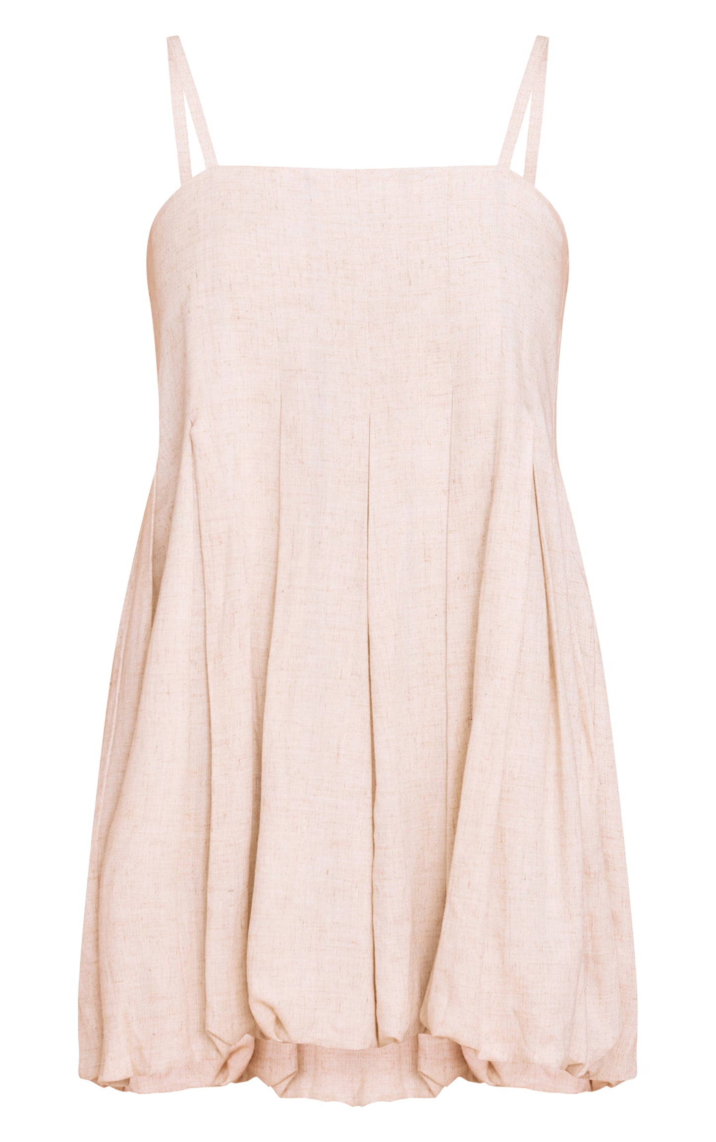 Natural Textured Woven Pleated Mini Dress