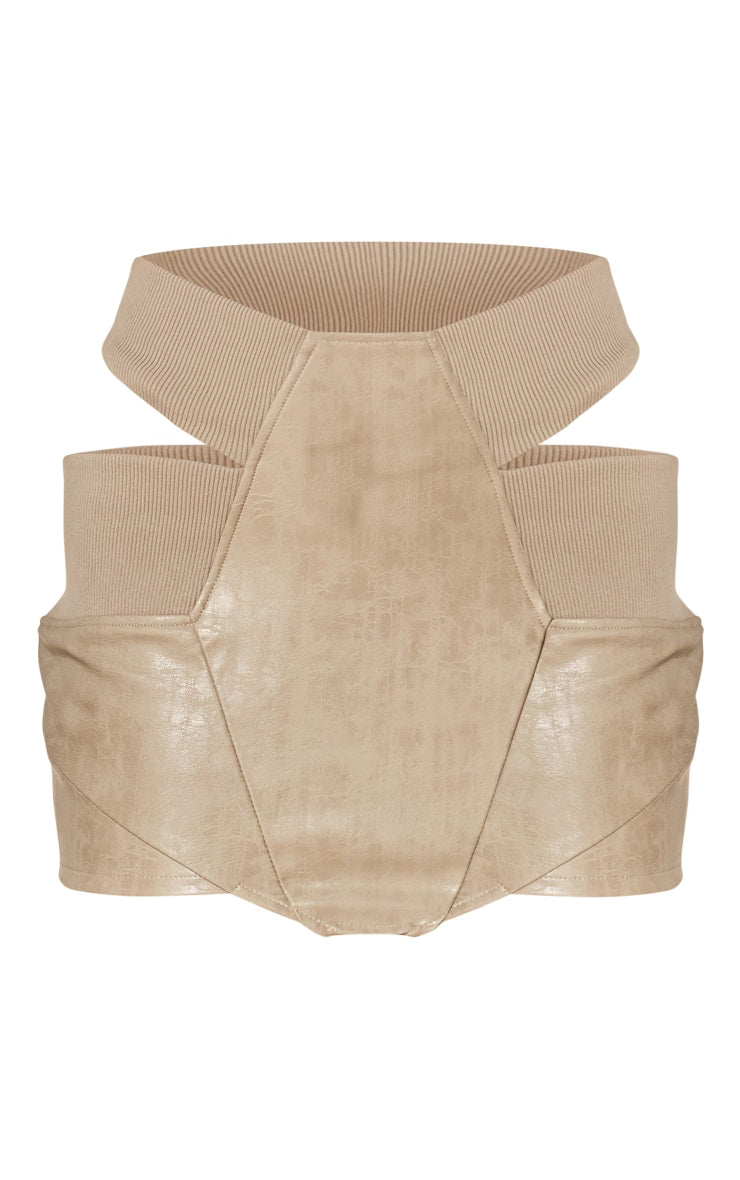 PLT Label Stone Cut Out Detail Faux Leather Mini Skirt