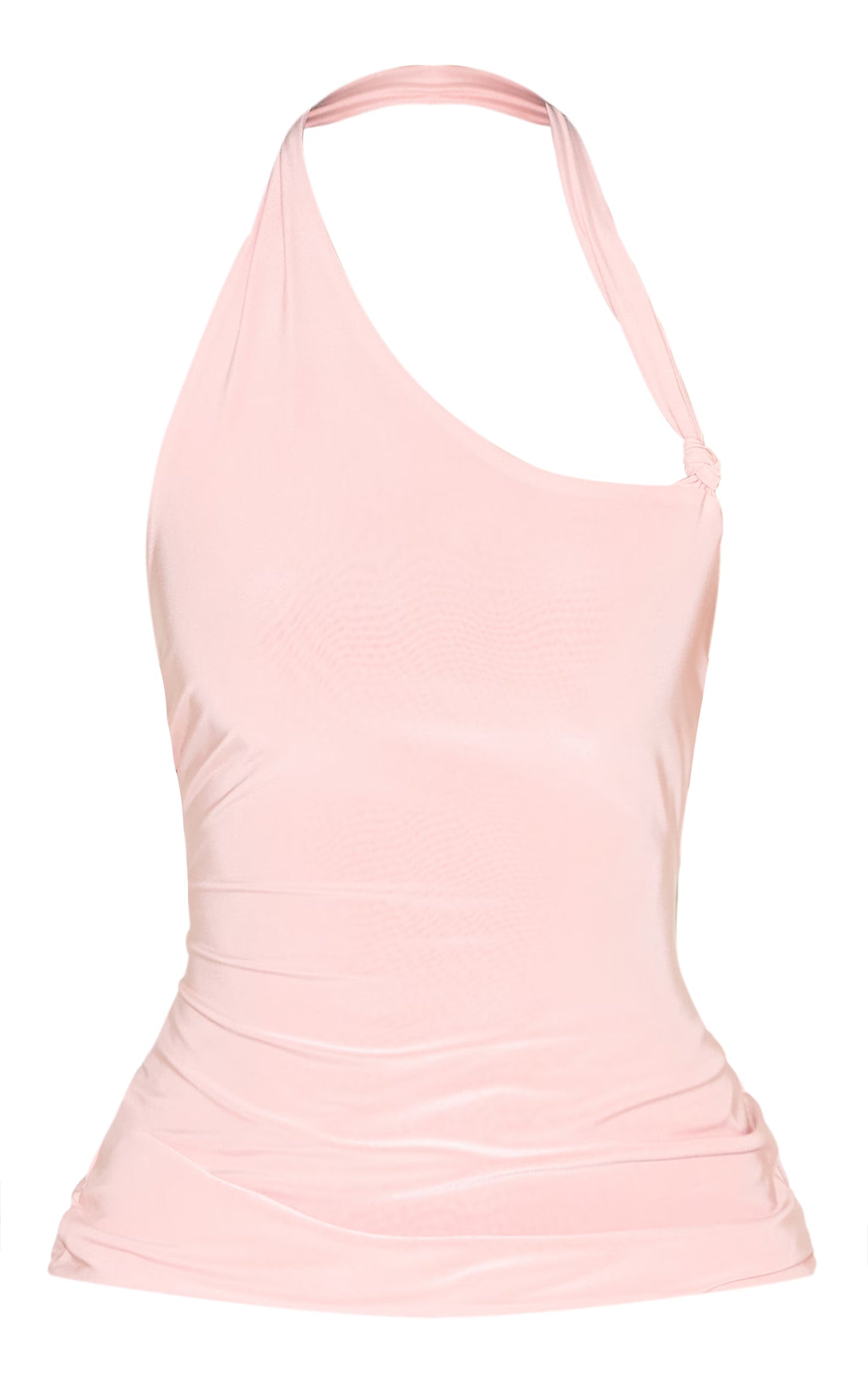 Salmon Slinky Halterneck Knot Detail Top