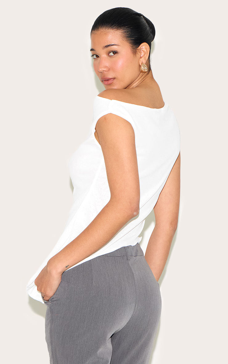White Burnout Mesh Asymmetric Long Top
