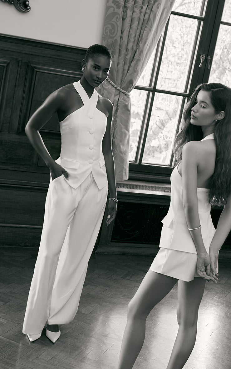 Premium White Tailored Pleated Lined Wide Leg Pants