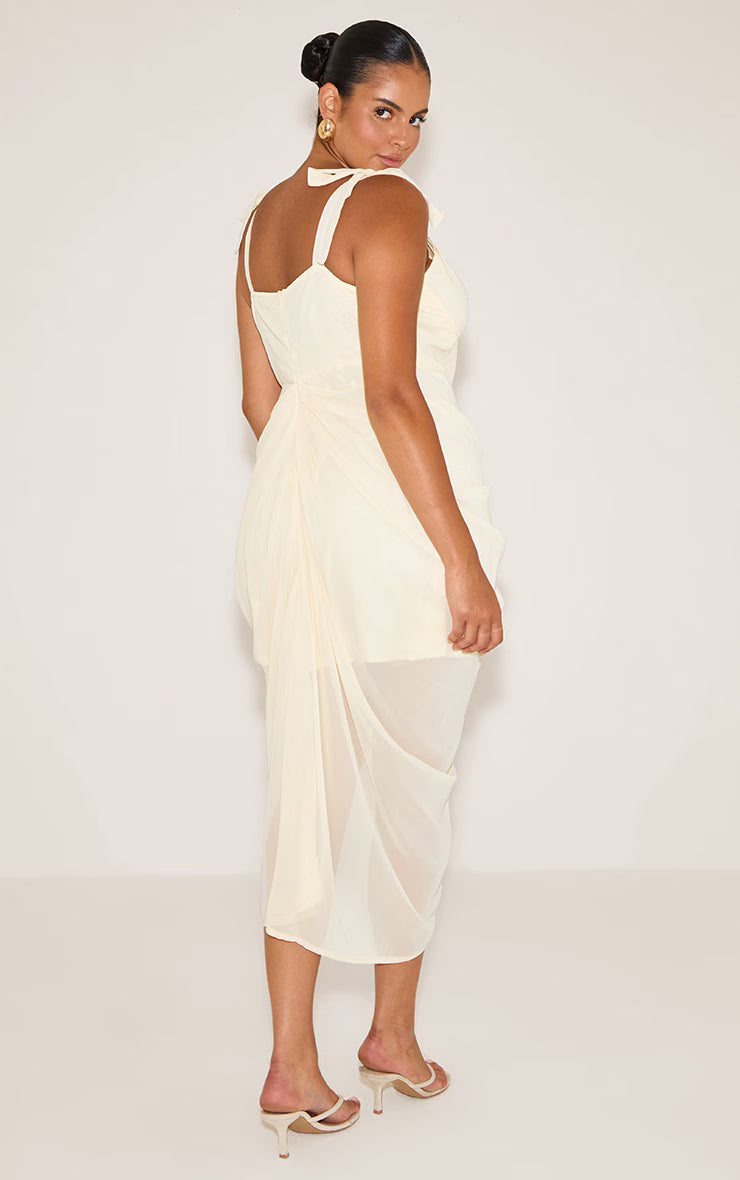 Plus butter cream Underwire Detail Draped Midi Dress