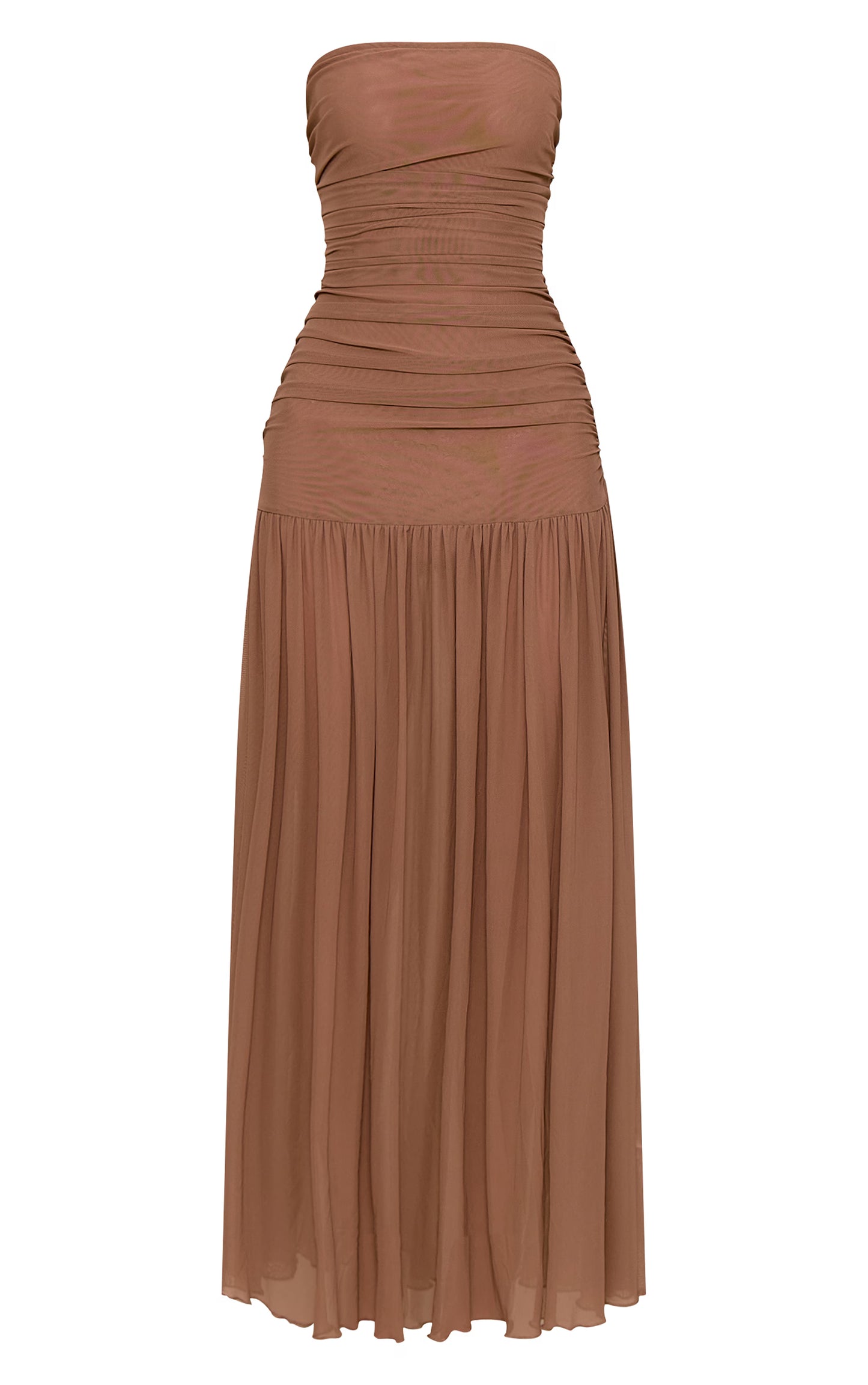 Chocolate Ruched Scarf Dropped Waist Maxi Dress