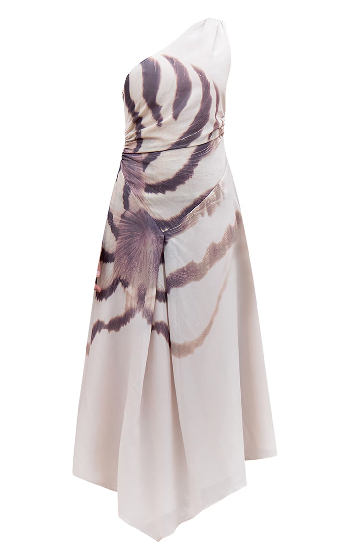 Almond Printed Chiffon One Shoulder Maxi Dress