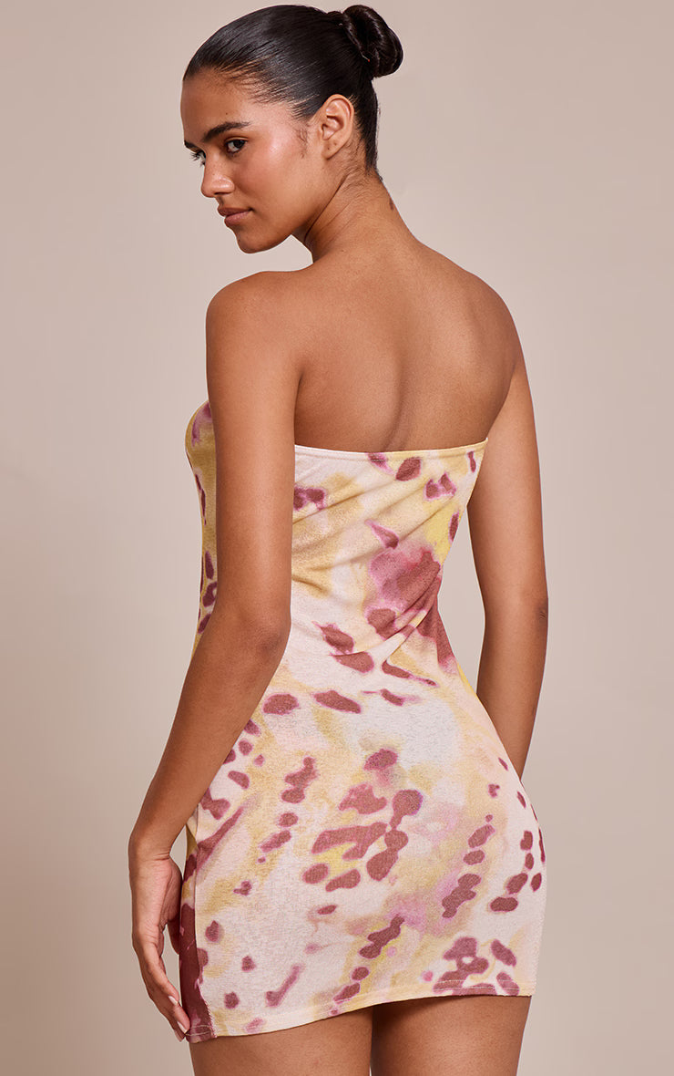 Multi Abstract Print Onion Skin Bandeau Mini Dress