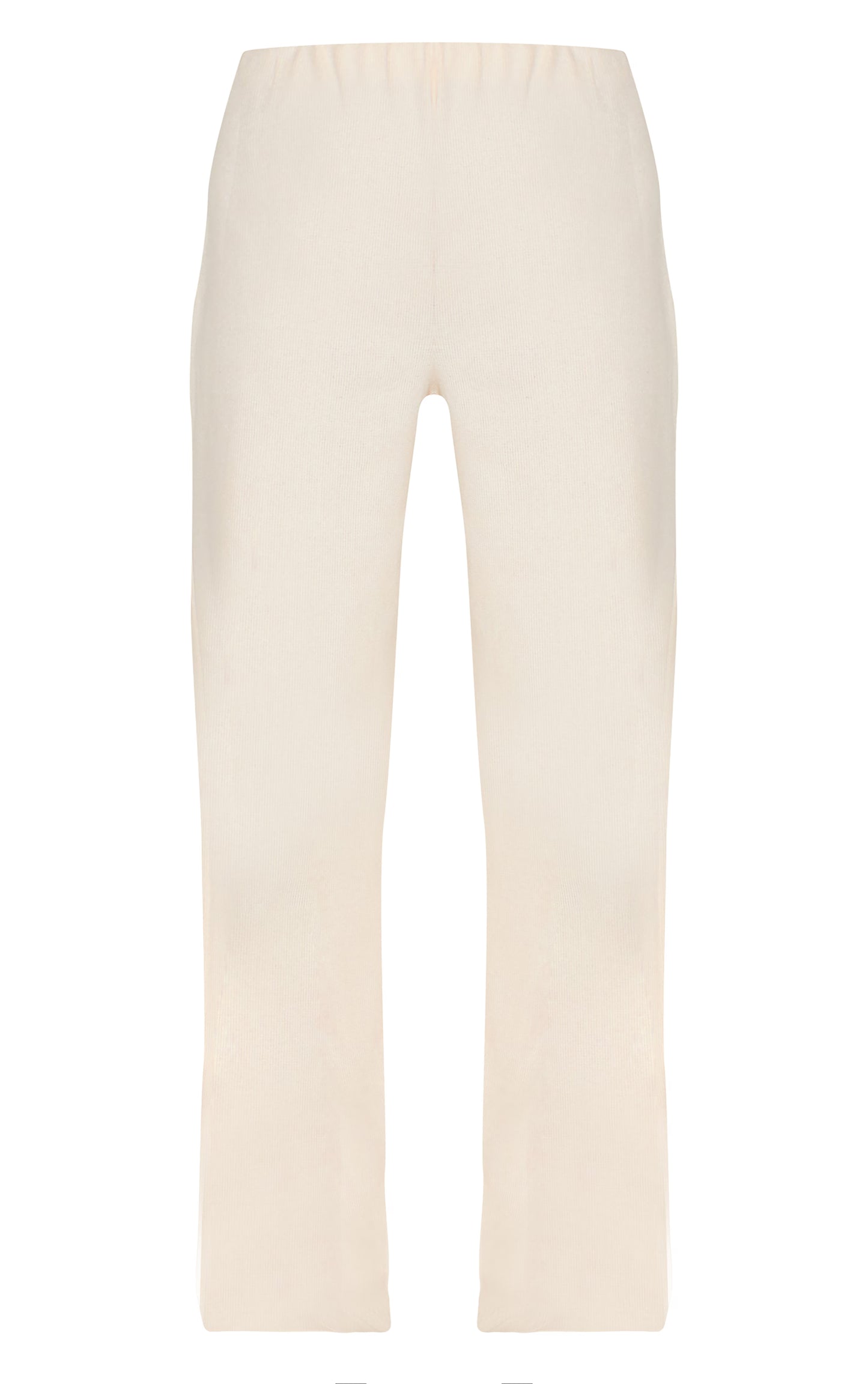 Cream Brushed Rib Low Rise Straight Pants