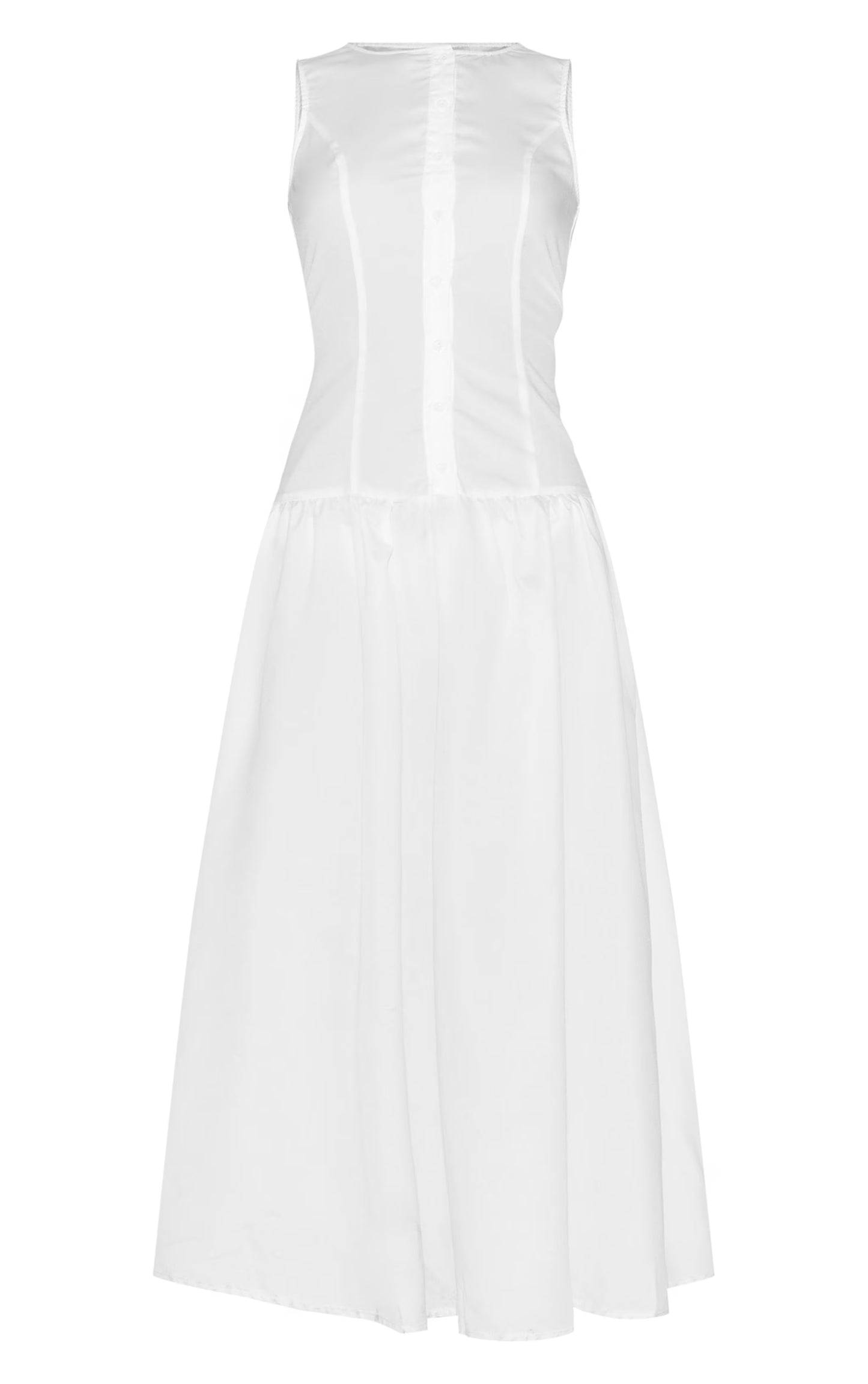 White Button Down Drop Waist Maxi Dress