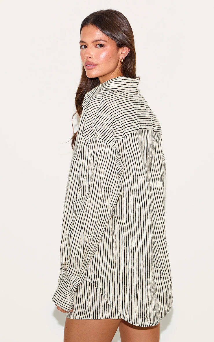 Black Striped Linen Long Sleeve Shirt
