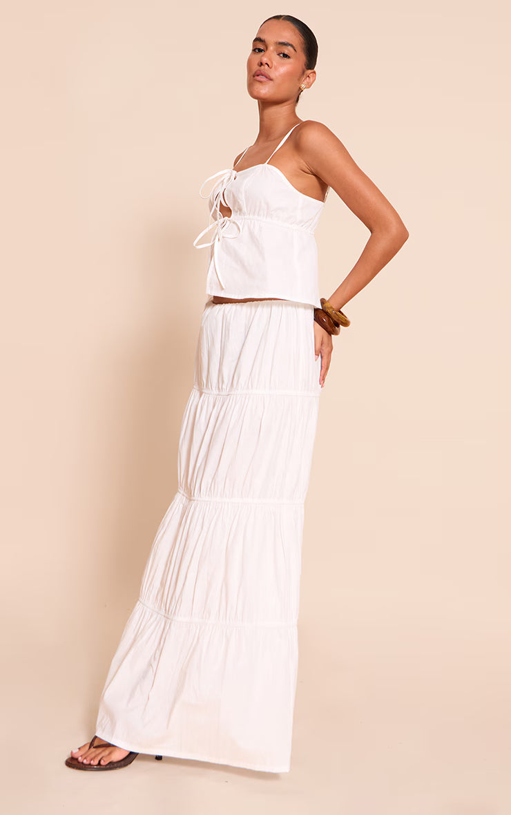 White Cotton Poplin Tie Front Cami Top