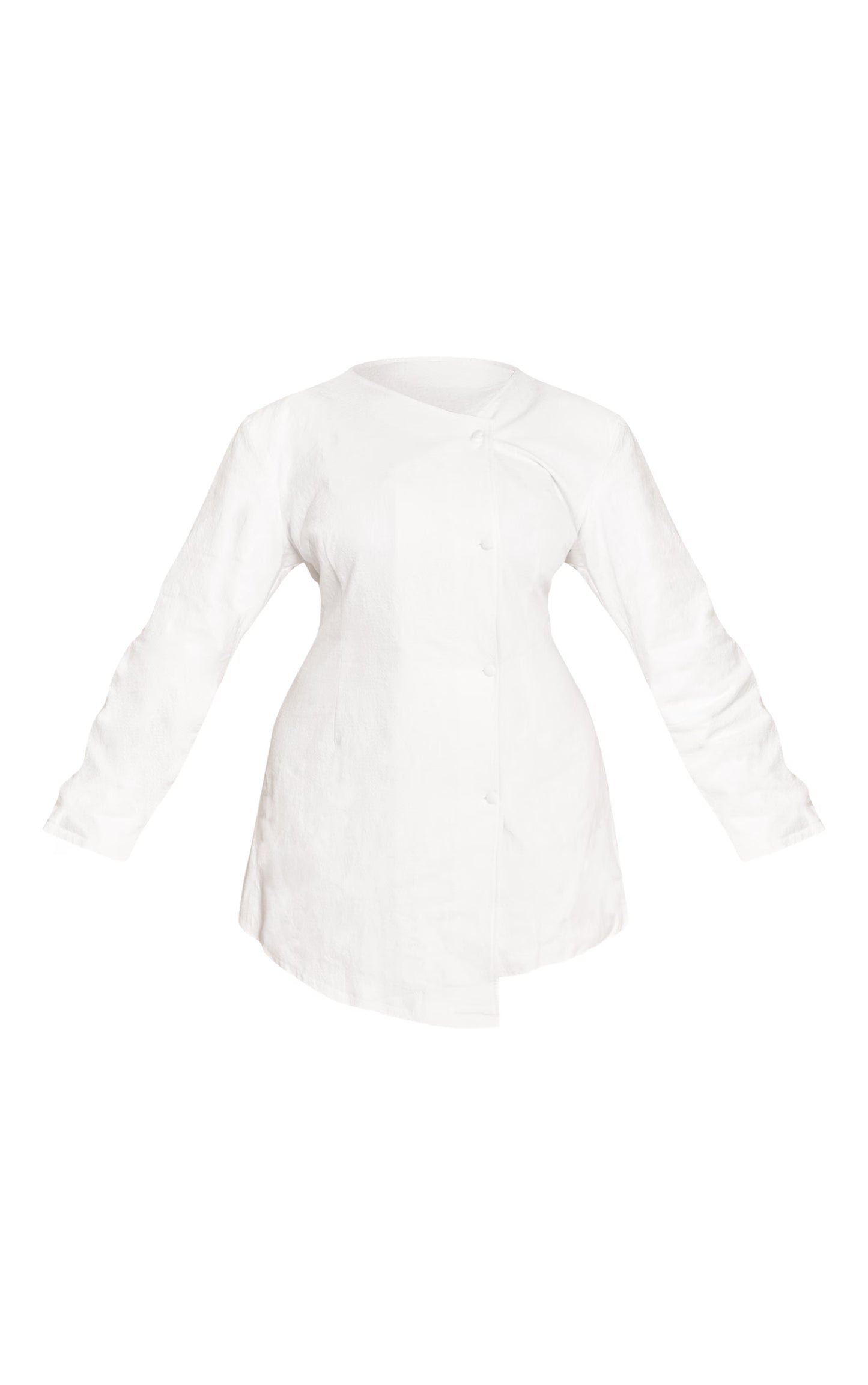 Plus White Premium Linen Cinched Waist Cocoon Sleeve Mini Dress