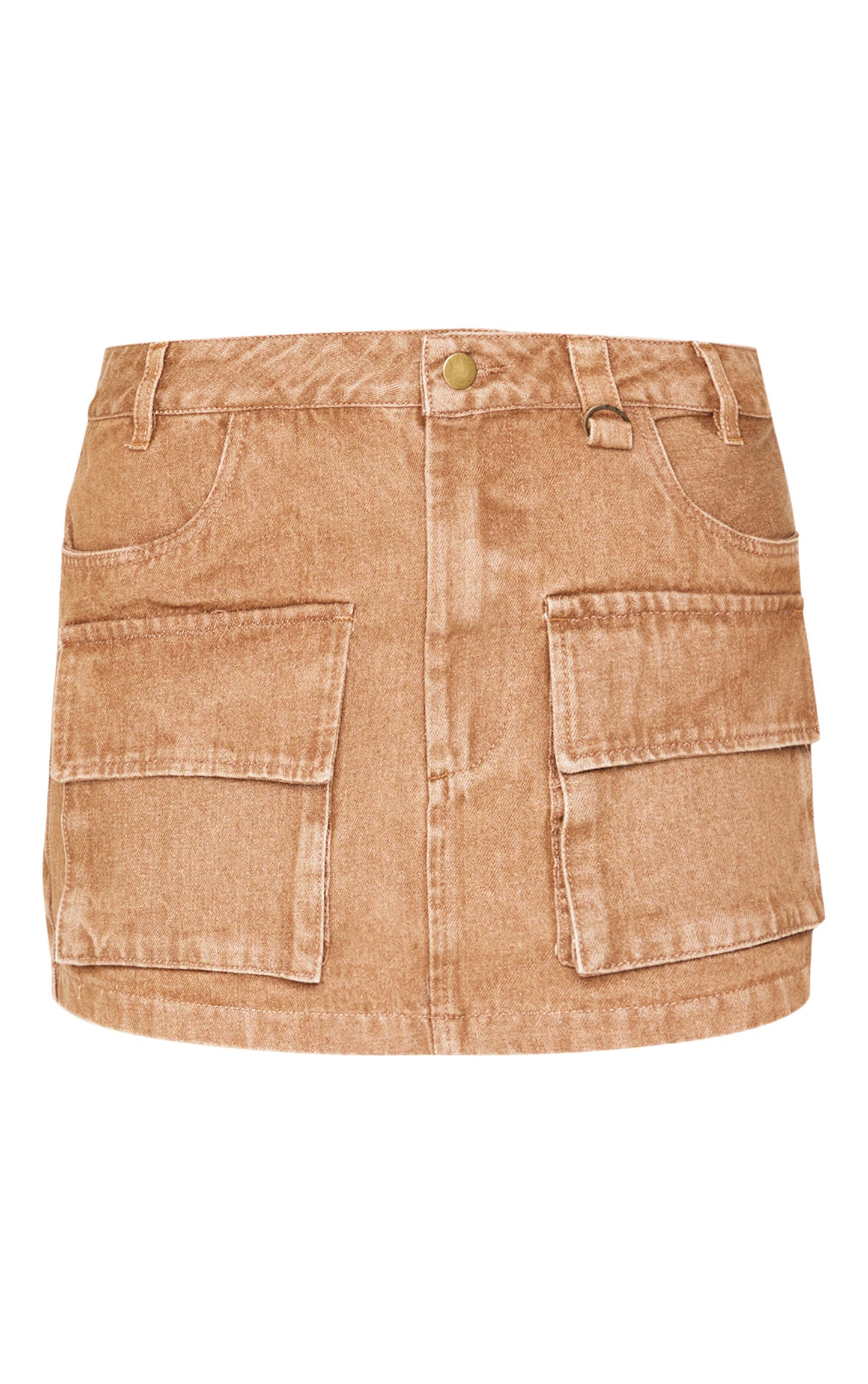 Brown Cargo Pocket Detail Denim Mini Skirt