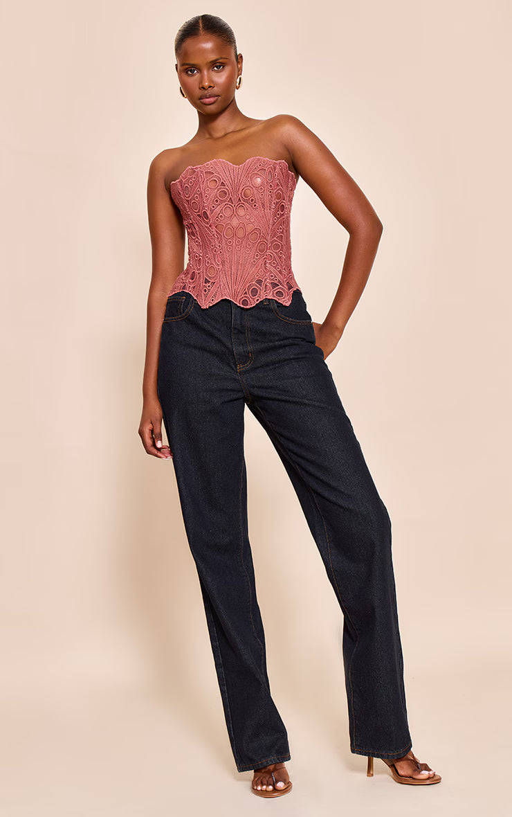 Rose Textured Sheer Floral Lace Corset