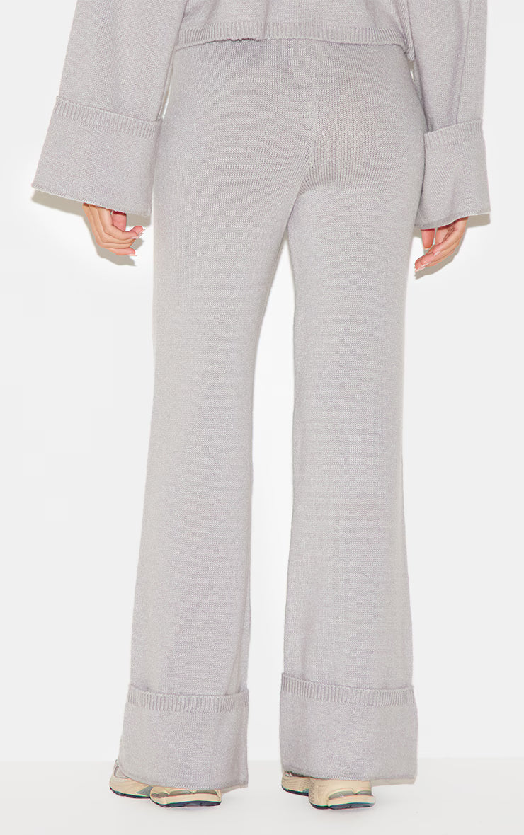 Grey Turn Up Hem Knit Pants