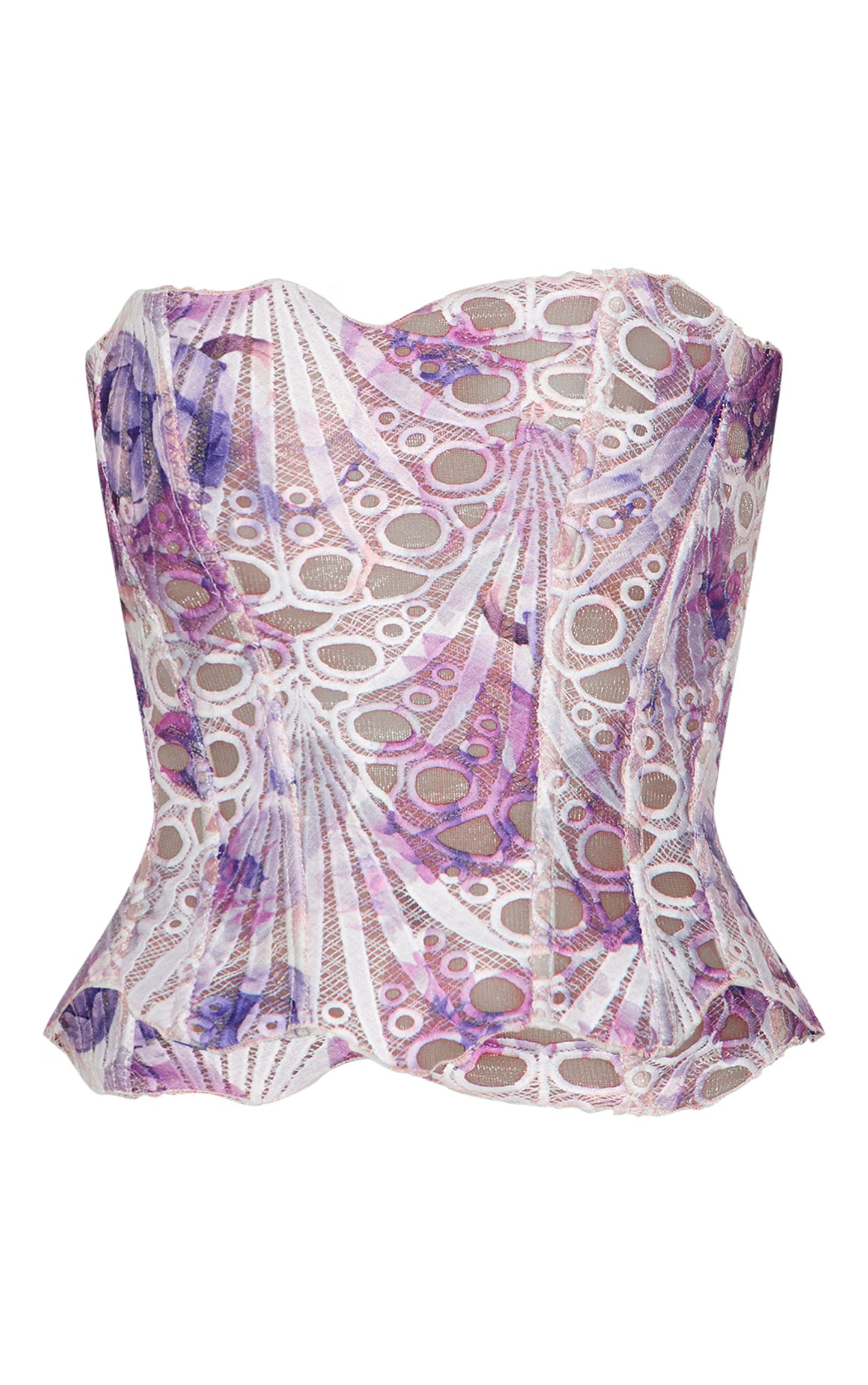 Purple Textured Sheer Floral Lace Corset