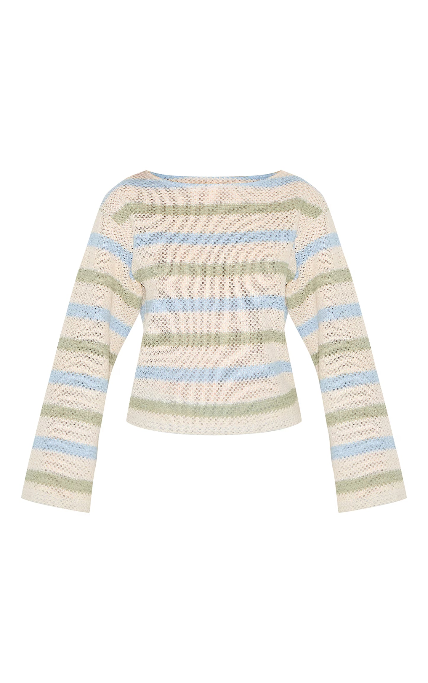 Sage Striped Boatneck Long Sleeve Top