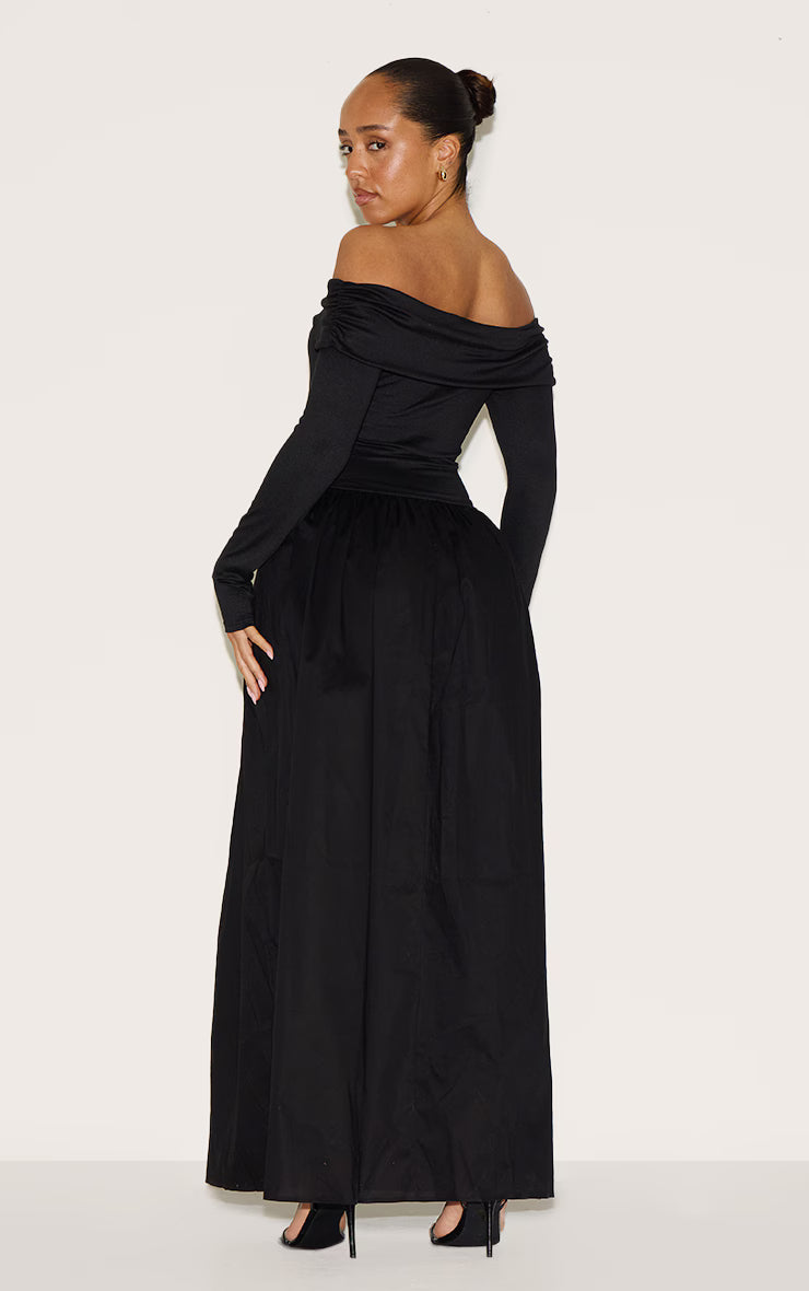 Shape Black Bardot Long Sleeve Maxi Shift Dress