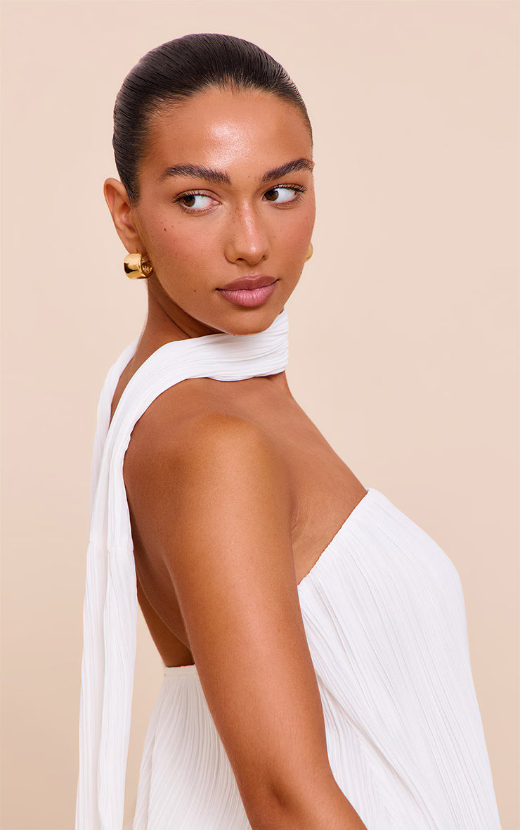 Cream Chiffon Bandeau Neck Scarf Detail Long Top