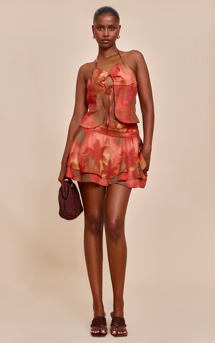 Multi Floral Printed Ruffle Hem Mini Skirt