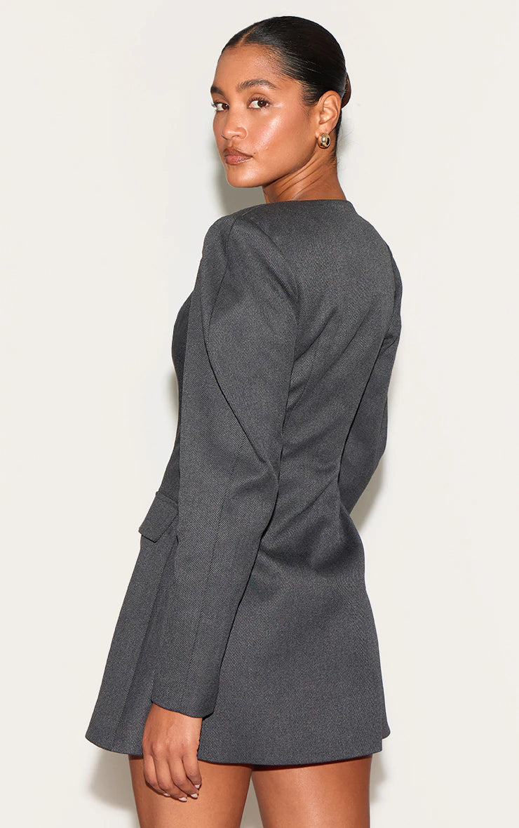 Charcoal Tailored Soft Twill Cocoon Sleeve Blazer Dress