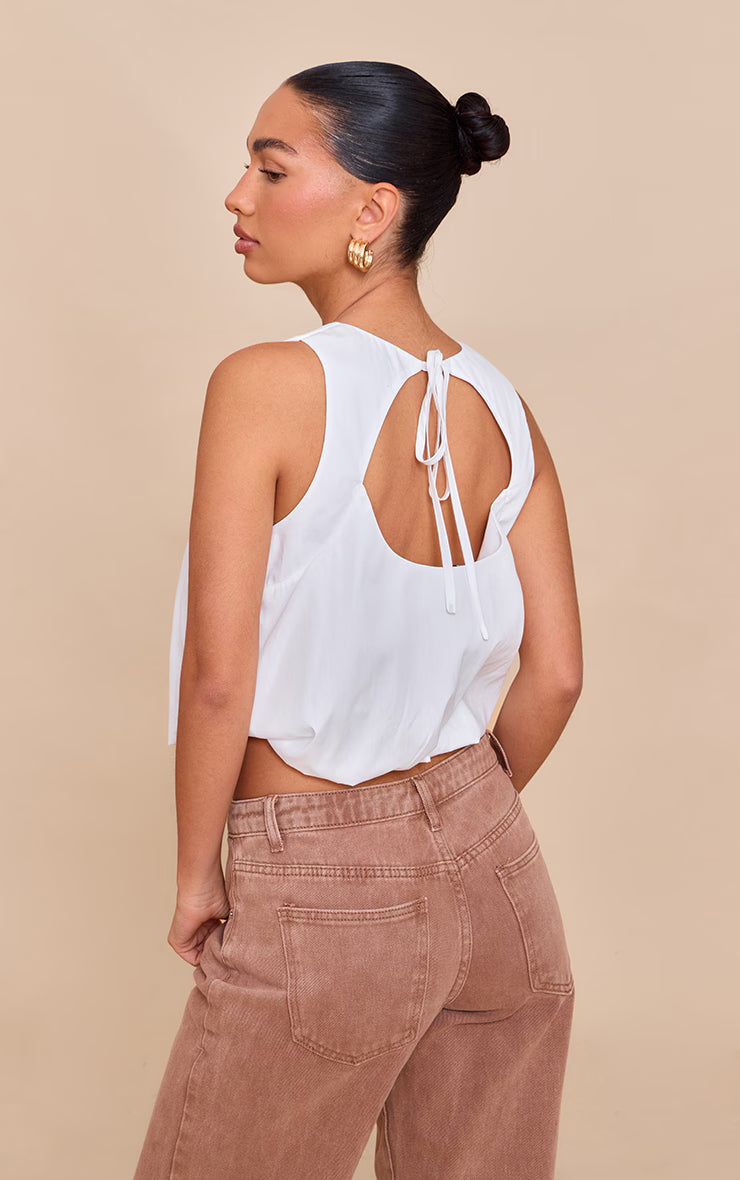 White Bubble Hem Top