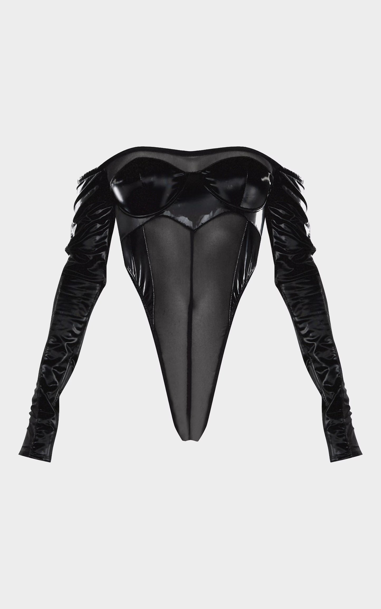 Black High Shine Panelled Bardot Corset
