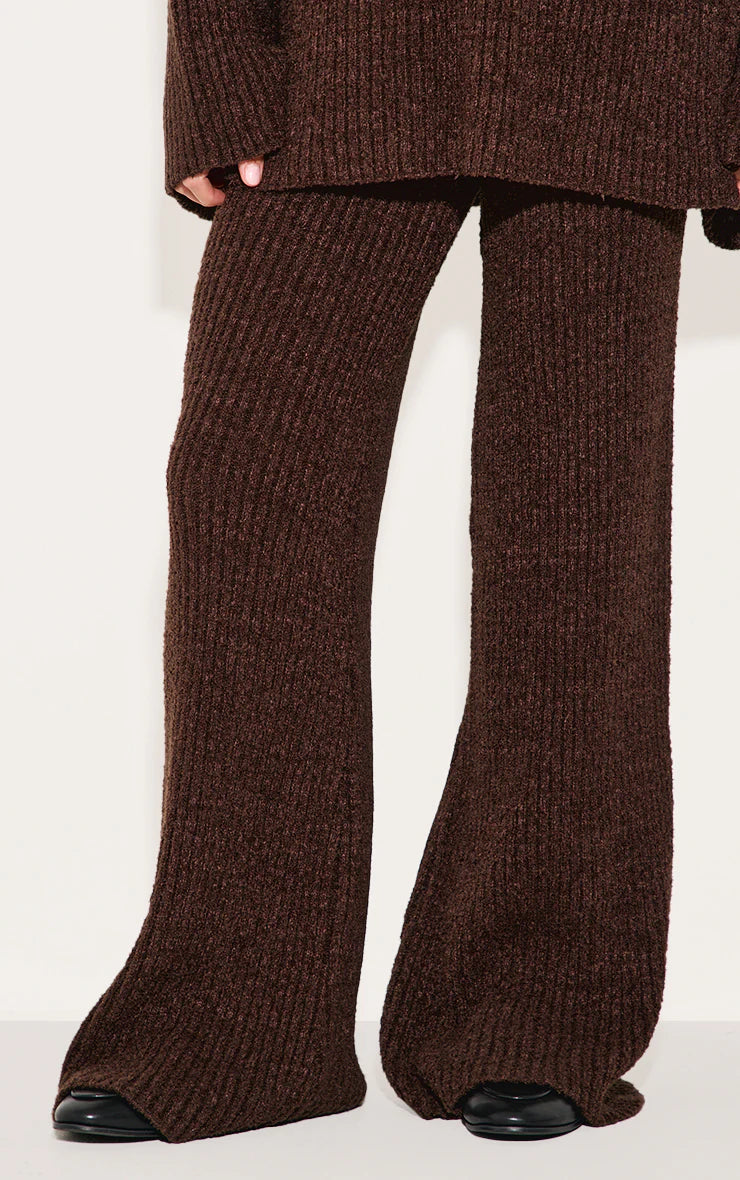 Chocolate Rib Boucle Knit Wide Leg Pant